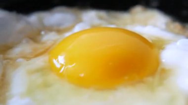 Tavada yumurta var. Yakın plan. ,