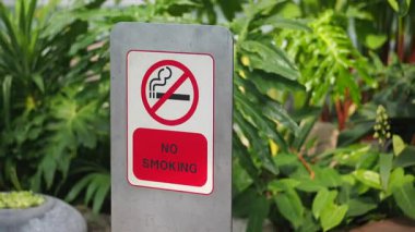 Canlı yeşil bitkilerin arasına açık bir sigara içilmez işareti yerleştirildi.