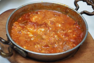 Delicious turkish menemen on the table.