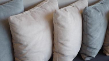 Tarafsız renklerde yumuşak yastıklar modern bir oturma odasına huzur katar..