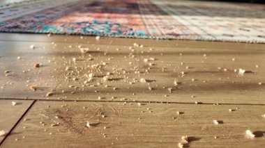 Ahşap talaşları güneş ışığında zemine yayılır..
