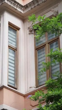 Karmaşık tasarım elementleri ve yeşillik gösteren pencereleri kapat.