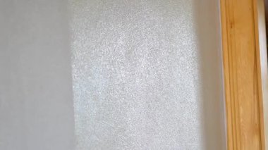 Bir insan, bir odadaki duvara parlak bir boya sürüyor..