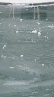 Kış geldiğinde baloncuklar gölün buzunda yüzerler..