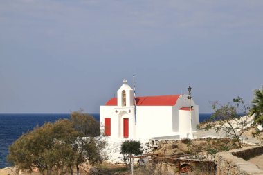 Agios Haralampos Kilisesi. Yunanistan 'ın Mykonos adasındaki Agios Haralampos Kilisesi.