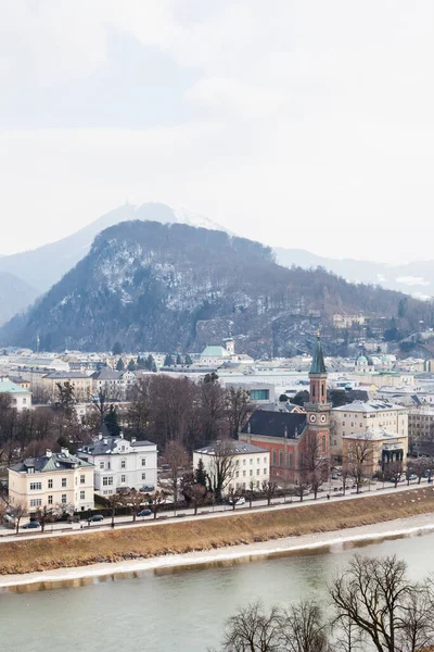 Salzburg Skyline Winter View Salzach River Salzburg Skyline Austria Background — Stock Photo, Image