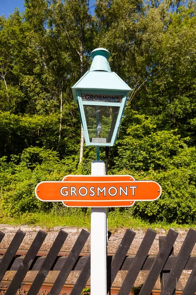 Close Traditional Light Destination Sign Grosmont Station North Yorkshire Moors — Stock Photo, Image