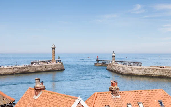 View Rooftops Looking Out Sea Seaside Town Whitby Yorkshire Northern — 图库照片