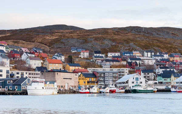 Cidade Portuária Norueguesa Honningsvag Litoral Visto Mar Barents — Fotografia de Stock