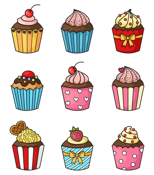 Conjunto de cupcake vetor — Vetor de Stock