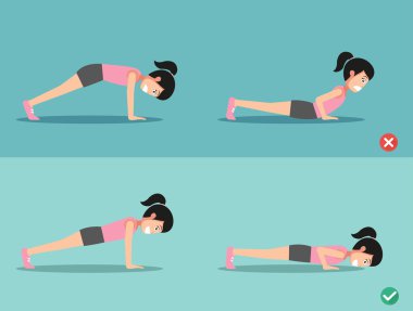 yanlış ve sağ push-up duruş, vektör