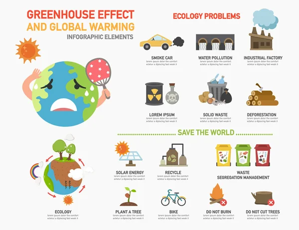 Greenhouse effect and global warming infographics.vector — Stock Vector