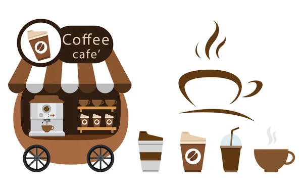 Vozík stánek a kávy ikonu vektor — Stockový vektor