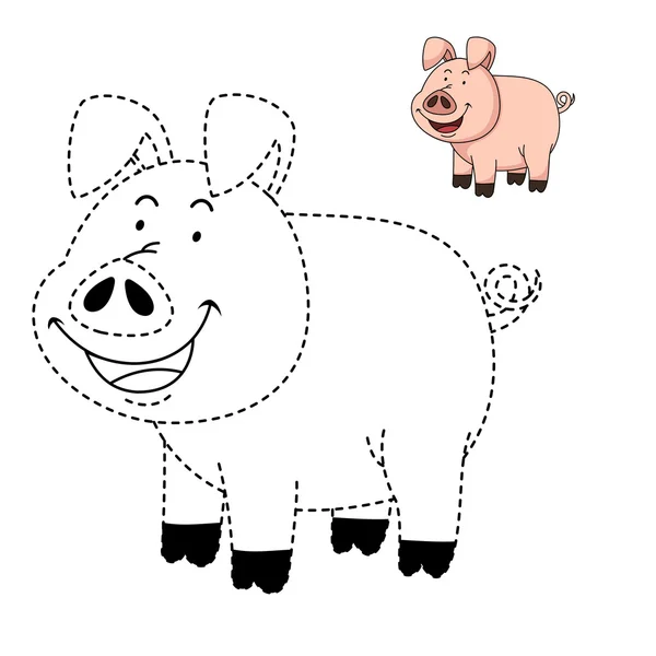 Illustration av pedagogiska spel för barn och färgsätta bok-gris — Stock vektor