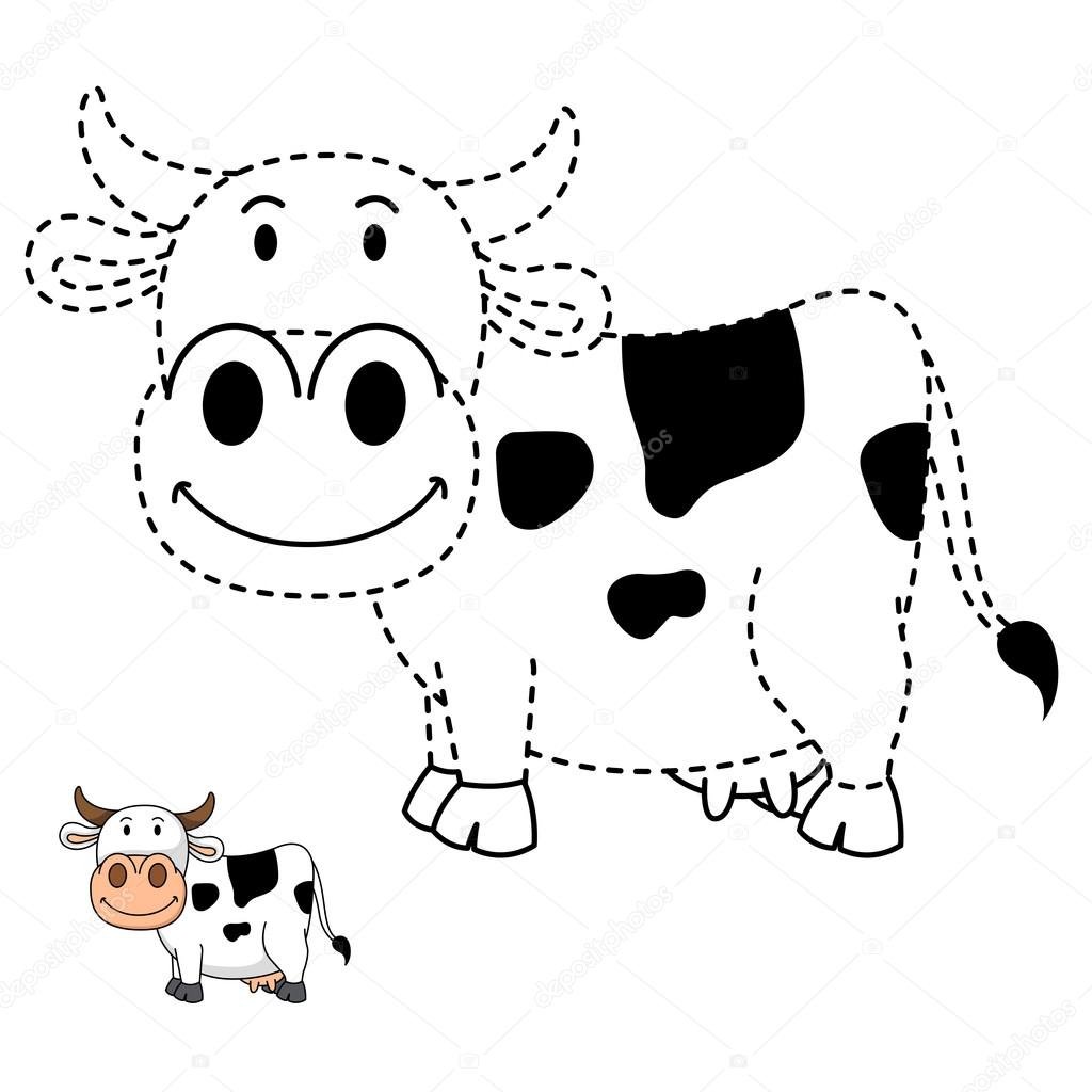 Illustrazione di gioco educativo per bambini e colorare libro mucca — Vettoriale Stock