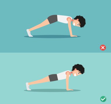 wrong and right plank posture,vector clipart