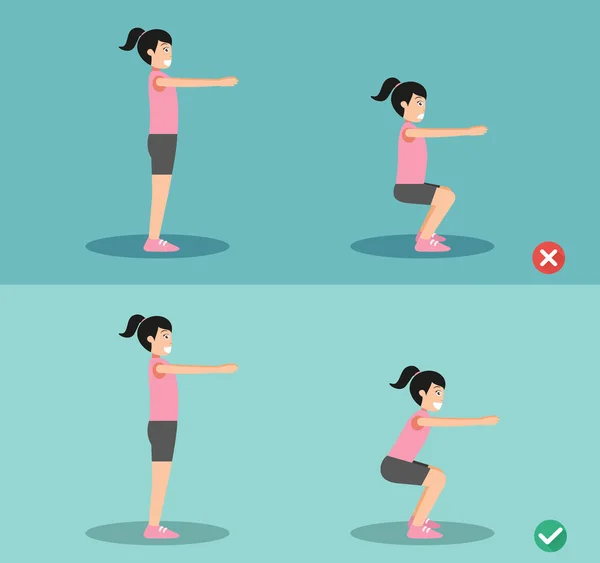 Fel och rätt squat kroppsställning, vektorn — Stock vektor