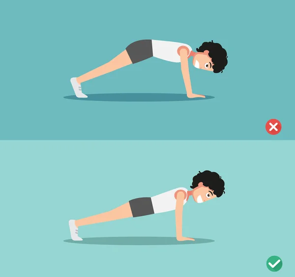 Wrong and right plank posture,vector — Stock Vector