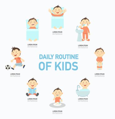 Çocuklar Infographic, illüstrasyon, günlük rutin.