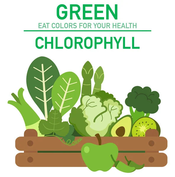 Coma colores para su comida verde de la salud, coma un arco iris de frutas y verduras — Archivo Imágenes Vectoriales