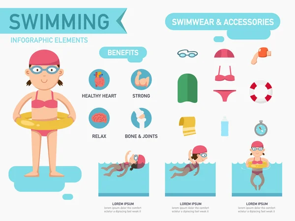 インフォ グラフィック、イラストを水泳のメリット — ストックベクタ