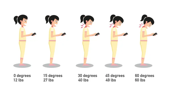 A smartphone rossz testtartás, a szög a hajlítás fej kapcsolatos — Stock Vector
