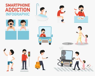 Smartphone addiction infographic.vector clipart