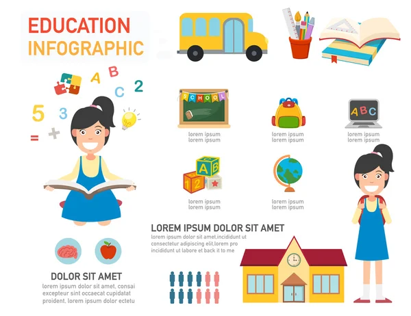 Educación volver a la escuela plantilla diseño infografía, vector — Archivo Imágenes Vectoriales