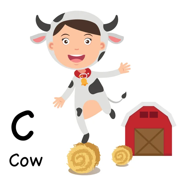 Letra del alfabeto C-cow, vector — Vector de stock