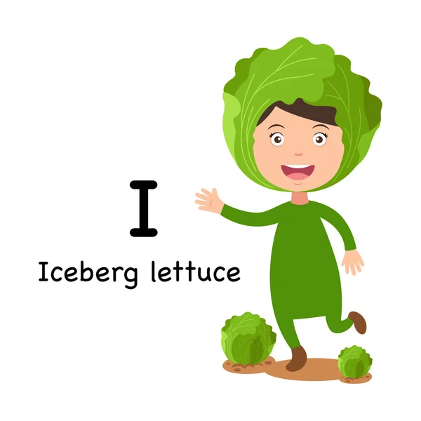 Alfabeto Letra I-iceberg alface, vetor — Vetor de Stock