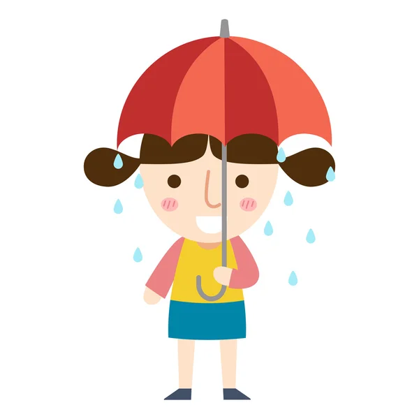 Young girl with umbrella in the rain vector — Stock Vector