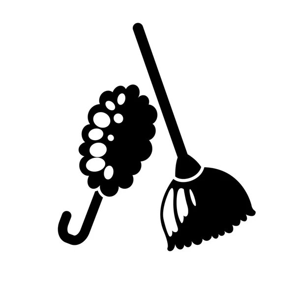 Feather duster and broom icon — Stock Vector