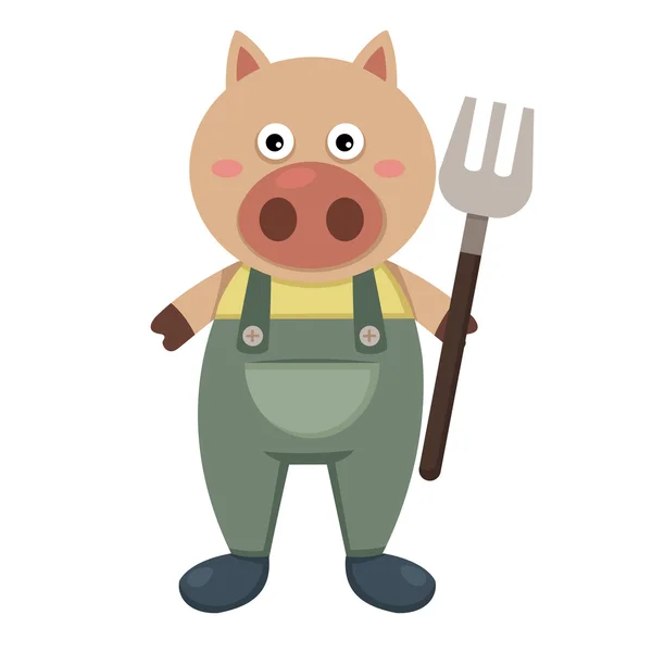 Illustration of isolated farmer pig on white background — Stock Vector