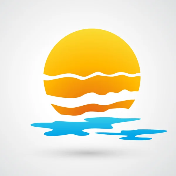 Atardecer y olas del mar icono — Vector de stock