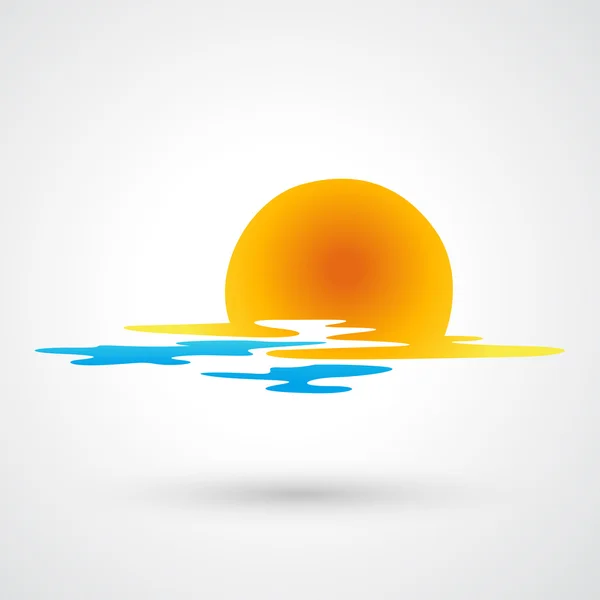 Atardecer y olas del mar icono — Vector de stock