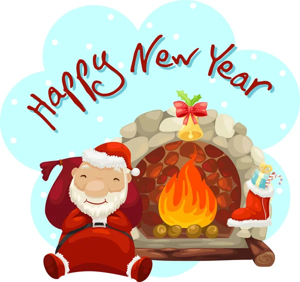 Santa Claus y chimenea vector — Vector de stock