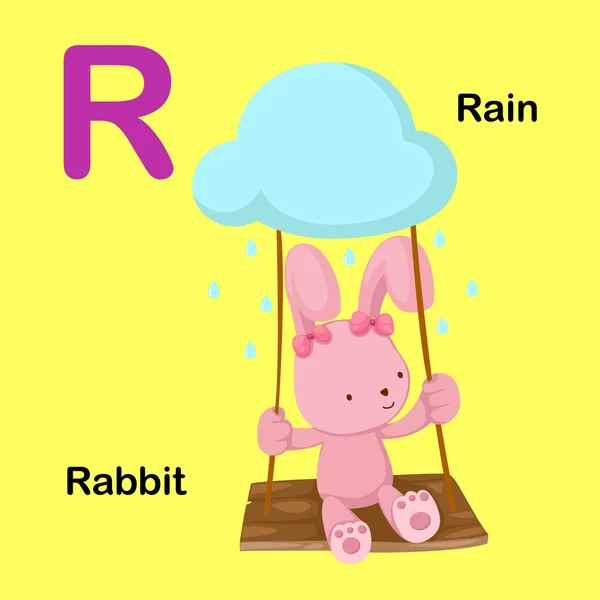 Illustration Isolated Alphabet Letter R-Rabbit,Rain — Stock Vector