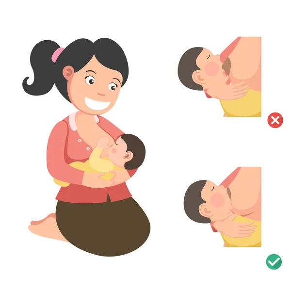 Posición correcta de la lactancia materna. — Vector de stock