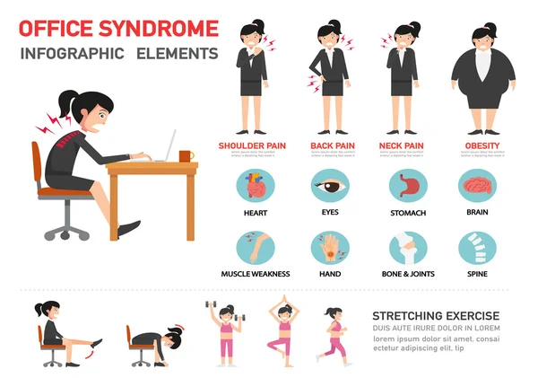 Office syndrom infographic, illustration — Stock vektor