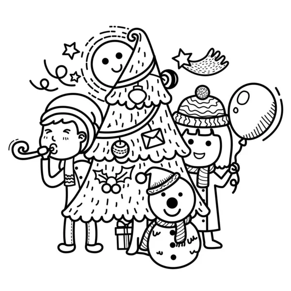 手描きパーティーメリークリスマス イラストベクトル — ストックベクタ