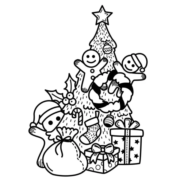 Ručně Kreslené Šťastný Nový Rok Veselé Vánoční Ilustrační Vektor — Stockový vektor