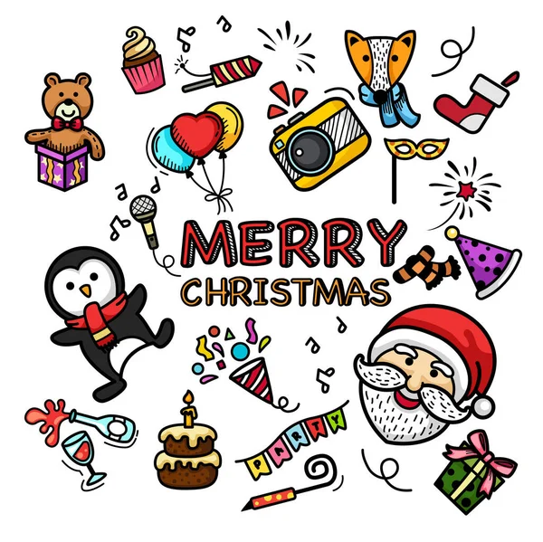 Dibujado Mano Conjunto Feliz Año Nuevo Feliz Navidad Vector Ilustración — Vector de stock