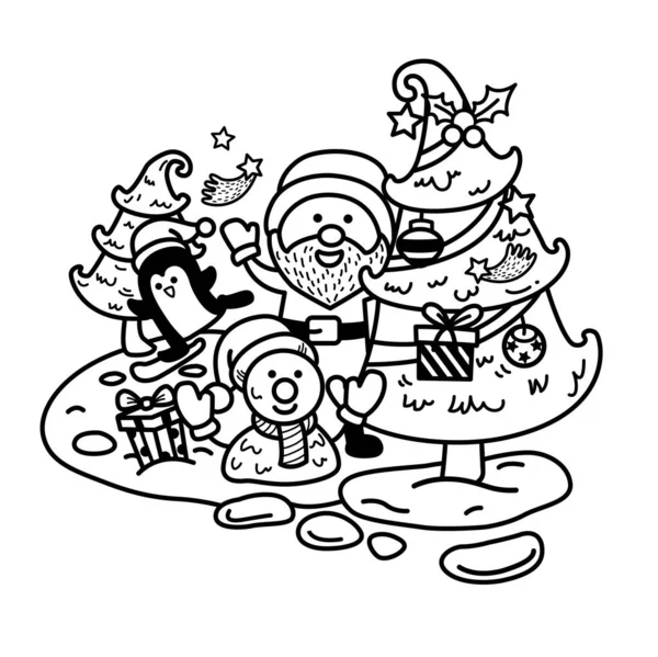手描きのサンタクラス幸せな新年と陽気なクリスマス イラストベクトル — ストックベクタ