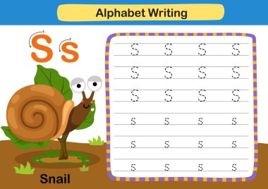 Harf Harfleri Çizgi film kelime illüstrasyonlu S-Salyangoz, vektör