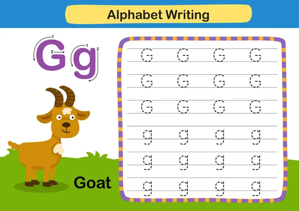 Alfabeto Ejercicio Letras Goat Con Ilustración Vocabulario Dibujos Animados Vector — Archivo Imágenes Vectoriales