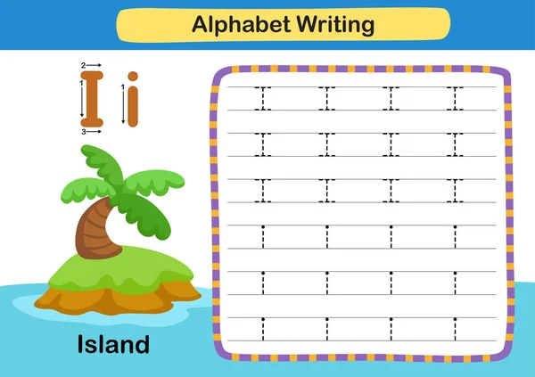 Alphabet Buchstabenübung Island Mit Cartoon Vokabular Illustration Vektor — Stockvektor