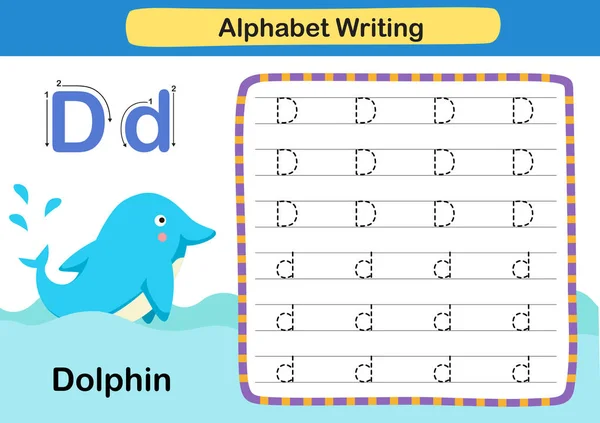 Alphabet Buchstabe Delphin Übung Mit Cartoon Vokabular Illustration Vektor — Stockvektor