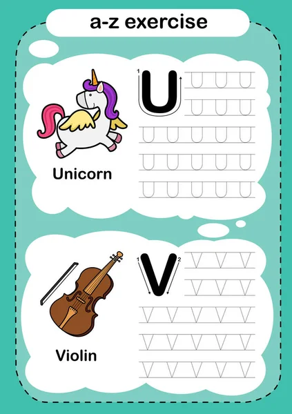 Alfabet Letter Oefening Met Cartoon Woordenschat Illustratie Vector — Stockvector