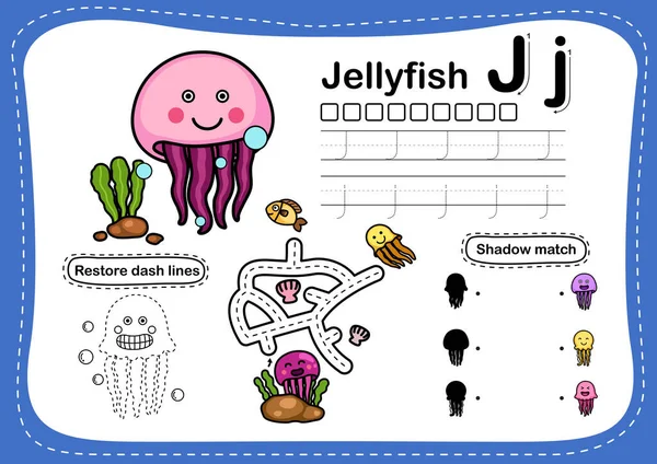 Letra Del Alfabeto Ejercicio Medusas Con Ilustración Vocabulario Dibujos Animados — Archivo Imágenes Vectoriales