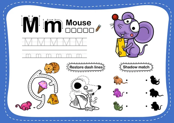 Letra Del Alfabeto Ejercicio Mouse Con Ilustración Vocabulario Dibujos Animados — Archivo Imágenes Vectoriales